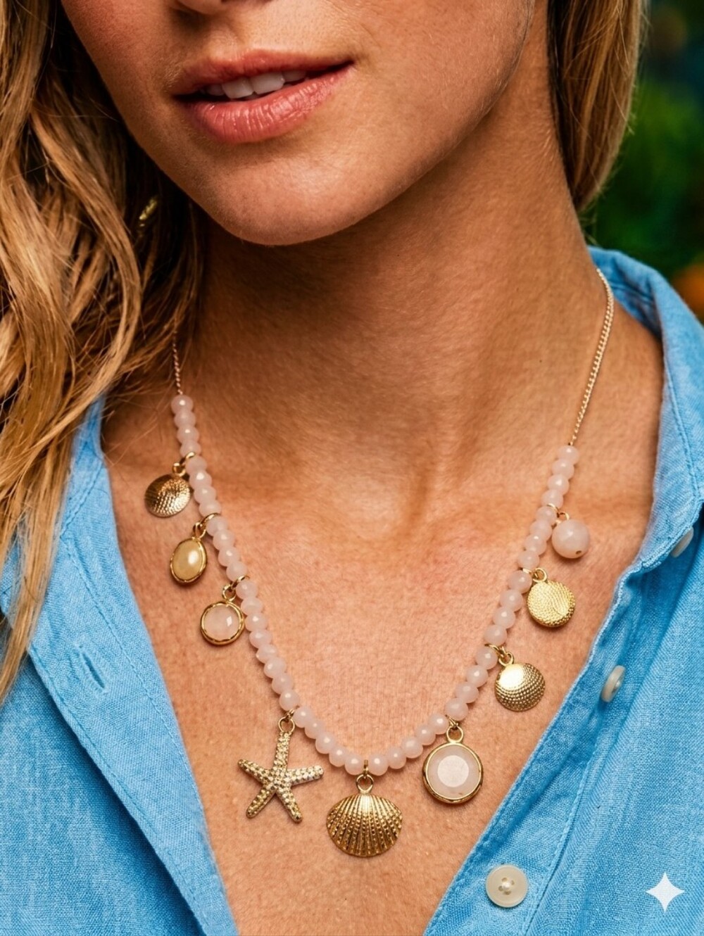 Starfish Shell Beaded Necklace NEW without Tags